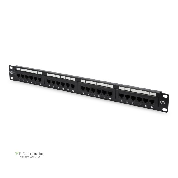 CAT 6 Patch Panel, unshielded, 24-port RJ45 24-port RJ45, 8P8C, LSA, 1U, bl, 482x44x109 mm, bl