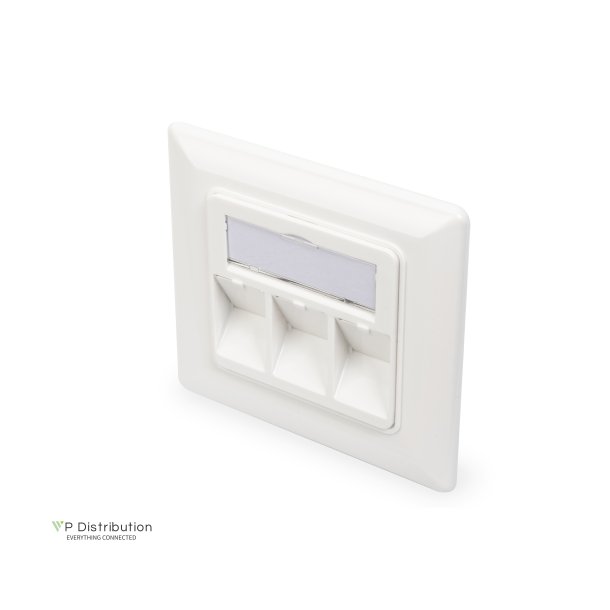 Faceplate for Keystone Jacks,3x RJ45 dust cover, 80/80 + central plate, pure white