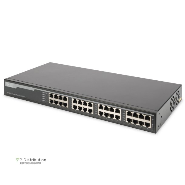 Digitus Gigabit Ethernet PoE+ Injector Hub, 802.3at, 10G 16-port, Power Pins:3/6(+), 1/2(-), 250W