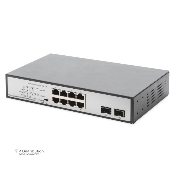 Digitus 8 Port Gigabit Switch 8xRJ45 (6xPoE)+ 2G SFP 180W Support 802.3 af/at/bt standard