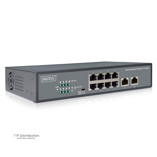 Digitus Fast Ethernet PoE Switch 8-port PoE + 2-port uplink, 120W PoE budget