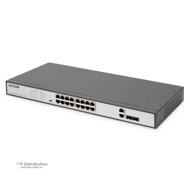Digitus Fast Ethernet PoE Switch 16-port PoE + 2 Combo, 250W PoE budget