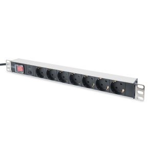 Digitus 1U Aluminum PDU, rackmountable,  7x safety outlet 16A, 4000W, 250VAC 50/60Hz, overload protection
