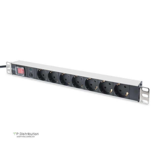 Digitus 1U Aluminum PDU, rackmountable,  7x safety outlet 16A, 4000W, 250VAC 50/60Hz, overload protection