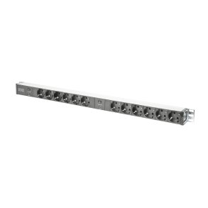 Digitus Aluminum PDU, rackmountable, 12x safety outlet 2x 16A, 250VAC 50/60Hz, overload protection