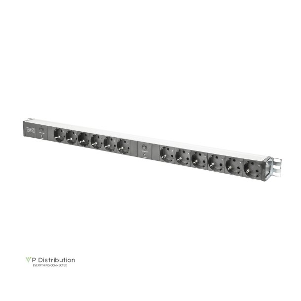Digitus Aluminum PDU, rackmountable, 12x safety outlet 2x 16A, 250VAC 50/60Hz, overload protection