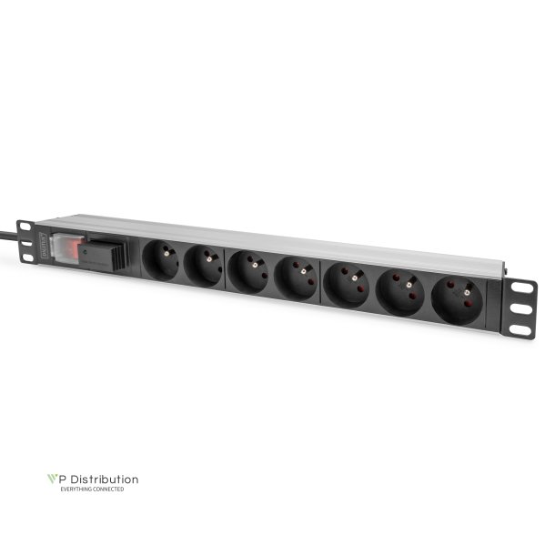 Digitus 1U Aluminum PDU, rackmountable, 7x CEE 7/5 16A Plug, 250VAC 50/60Hz, switch, surge Protection