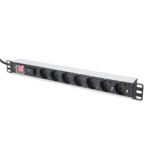 Digitus 1U Aluminum PDU, rackmountable, 7x safety outlet 16A Plug, 250VAC 50/60Hz, switch, surge Protection