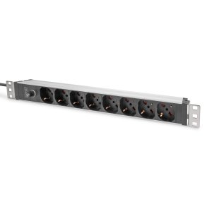 Digitus 1U Aluminum PDU, 8x Italian outlets, Pre-fuse 10A Plug, 250VAC 50/60Hz, IEC C14 plug