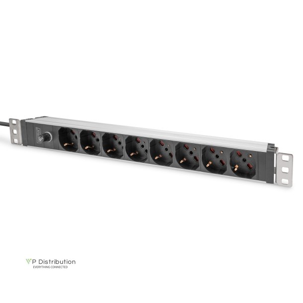 Digitus 1U Aluminum PDU, 8x Italian outlets, Pre-fuse 10A Plug, 250VAC 50/60Hz, IEC C14 plug