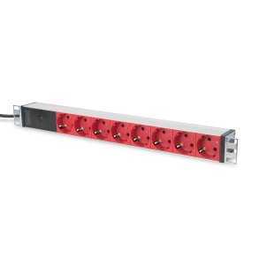Digitus 1U Aluminum PDU, rackmountable, 8x red CEE 7/7 10A Plug, 250VAC 50/60Hz, outlet
