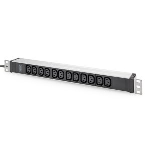 Digitus 1U Aluminum PDU, rackmountable, 12 x C13 16A, 230VAC, 50/60Hz, Safety plug
