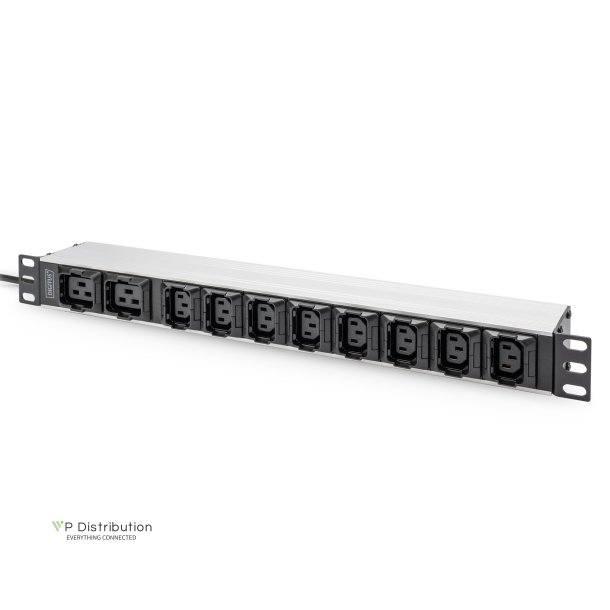 Digitus 1U Aluminum PDU, rackmountable, 8 x C13, 2 x C19 16A, 230VAC, 50/60Hz, IEC C20 plug
