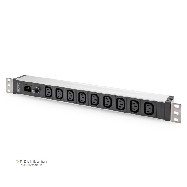 Digitus 1U Aluminum PDU, rackmountable, 9 x C13 10A, 230VAC, 50/60Hz, IEC C14 inlet, 10 A Fuse