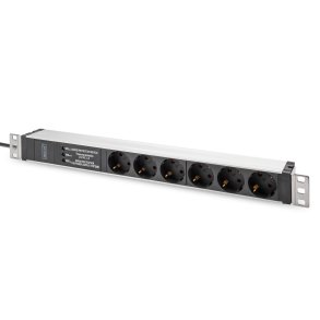 Digitus 1U Aluminum PDU, rackmountable, 6 x Safety outlet 16A,230VAC,50/60Hz,Overvoltage protection