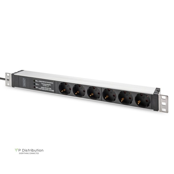 Digitus 1U Aluminum PDU, rackmountable, 6 x Safety outlet 16A,230VAC,50/60Hz,Overvoltage protection