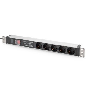 Digitus 1U Aluminum PDU, rackmountable, 5 x Safety outlet 16A,230VAC,50/60Hz,overvoltage,Net filter, Switch