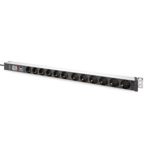 Digitus 1U Aluminum PDU, rackmountable, 12 x Safety outlet 16A, 230VAC, 50/60Hz, overvoltage, Switch