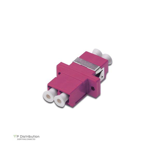 Digitus FO coupler, duplex, LC to LC, MM, violet, OM4 ceramic sleeve, polymer housing, incl. screws