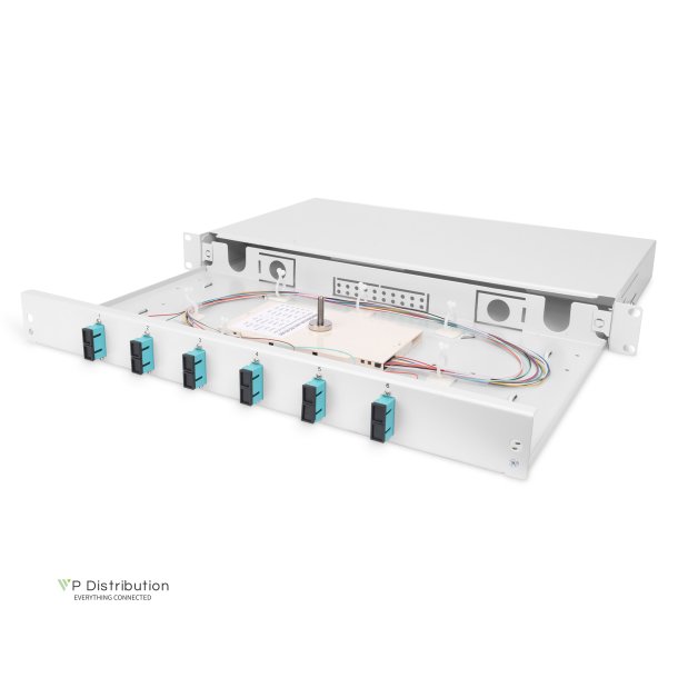 Digitus FO splice box, 1U, equipped, 6x SC DX, OM3 incl. splice cassette, colored pigtails, couplers
