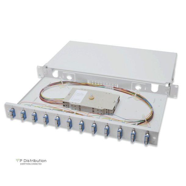 Digitus FO splice box, 1U, equipped, 12x SC DX, OS2 incl. splice cassette, colored pigtails, couplers