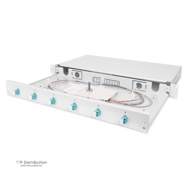 Digitus FO splice box, 1U, equipped, 6x LC DX, OM3 incl. splice cassette, colored pigtails, couplers