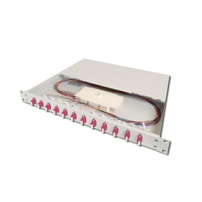 Digitus FO splice box, 1U, equipped, 12x LC DX, OM4 incl. splice cassette, colored pigtails, couplers