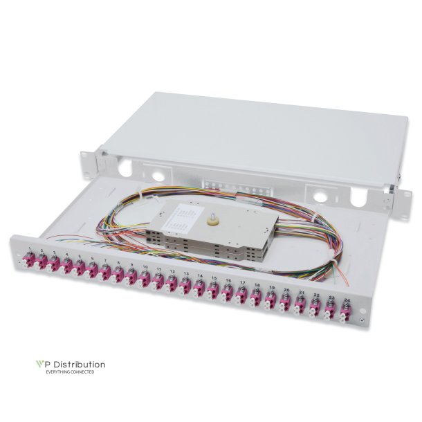 Digitus FO splice box, 1U, equipped, 24x LC DX, OM4 incl. splice cassette, colored pigtails, couplers
