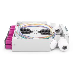Fiber DIN Rail Box, Preassembled, MM OM4, 6 SC DX with Pigtails and Couplers