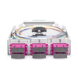 Fiber DIN Rail Box, Preassembled, MM OM4, 6 SC DX with Pigtails and Couplers