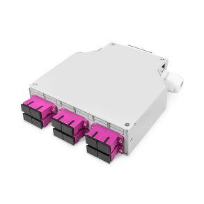 Fiber DIN Rail Box, Preassembled, MM OM4, 6 SC DX with Pigtails and Couplers