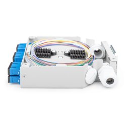 Fiber DIN Rail Box, Preassembled, SM, 6 SC DX with Pigtails and Couplers