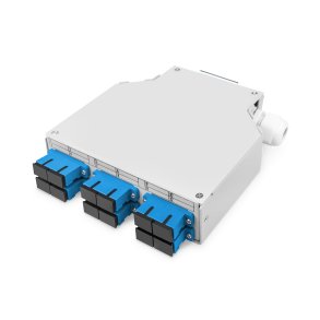 Fiber DIN Rail Box, Preassembled, SM, 6 SC DX with Pigtails and Couplers