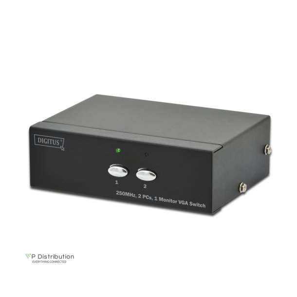Digitus VGA Switch, 2 inputs, 1 output 250MHz, incl. power supply, DC9V, 300mA, 1080p