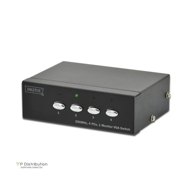 Digitus VGA Switch, 4 inputs, 1 output 250MHz, incl. power supply DC9V, 300mA, Max. 1080p