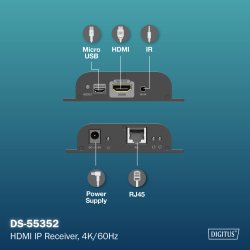 HDMI Receiver for DS-55351, 4K/60Hz 120/200 m, One-to-Many, CAT, Black