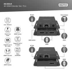 Digitus HDMI Extender Set, 4K/30Hz 70 m, PoC, IR