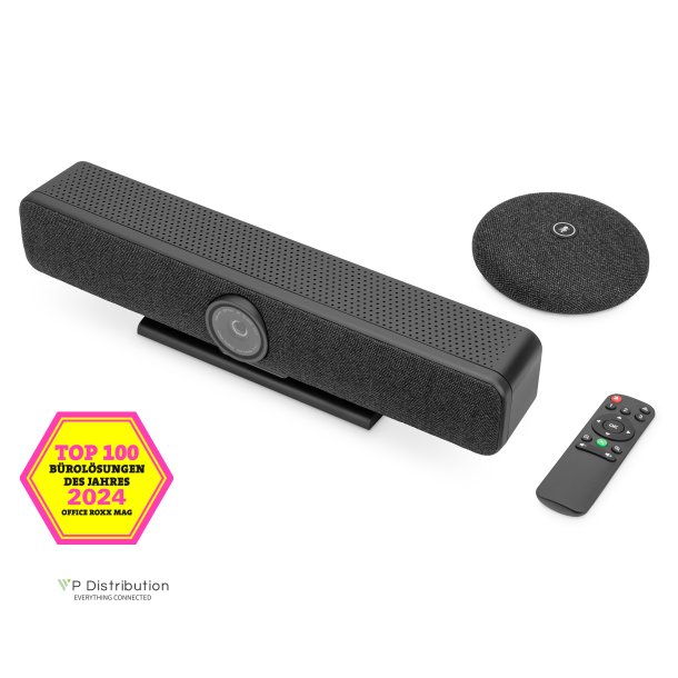 Digitus 4K All-in-One Video Bar, Set ePTZ, AI, 4x mic/1x speaker, 1x table mic