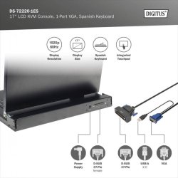 Digitus Modularized HD LCD TFT console,ES Keyboard with 1 port KVM, ES keyboard, RAL 9005 black