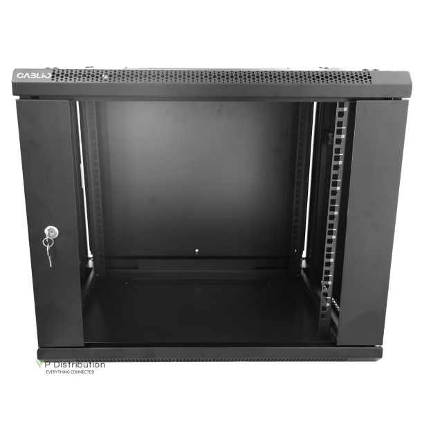 19" Wall Cabinet Flat Pack, W 600mm D 450mm, 9U, Glass Door with Lock, max. capacity 60kg. 