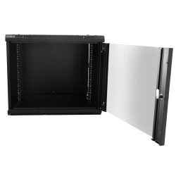 19" Wall Cabinet Flat Pack, W 600mm D 450mm, 9U, Glass Door with Lock, max. capacity 60kg. 