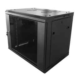 19" Wall Cabinet Flat Pack, W 600mm D 450mm, 9U, Glass Door with Lock, max. capacity 60kg. 