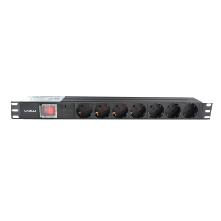 Aluminum PDU, 1U rackmountable, 7x Safety Outlet 16A Plug, 250VAC 50/60Hz, Surge Protection