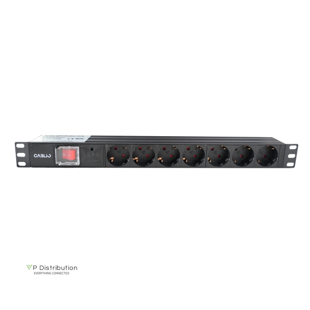 Aluminum PDU, 1U rackmountable, 7x Safety Outlet 16A Plug, 250VAC 50/60Hz, Surge Protection