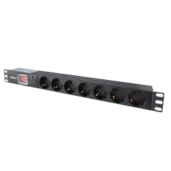 Aluminum PDU, 1U rackmountable, 7x Safety Outlet 16A Plug, 250VAC 50/60Hz, Surge Protection
