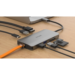 D-Link DUB-M810 USB-C 8-Port USB 3.0 Hub HDMI, Ethernet, Card Reader, Power