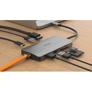 D-Link DUB-M810 USB-C 8-Port USB 3.0 Hub HDMI, Ethernet, Card Reader, Power