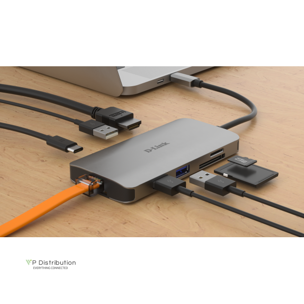 D-Link DUB-M810 USB-C 8-Port USB 3.0 Hub HDMI, Ethernet, Card Reader, Power