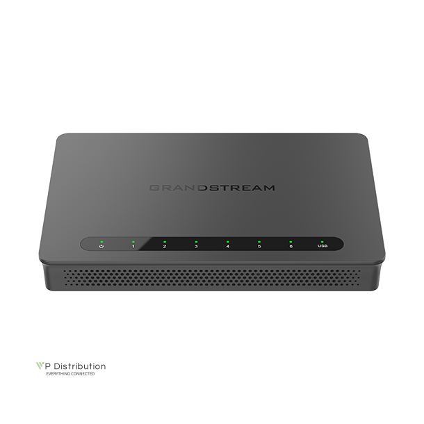 Grandstream Wired Router, 2x SFP, 4x GbE WAN/LAN, 1x PoE-In, 2x PoE-Out, 2.2Gbps NAT routing, 60K NAT sessions, VPN (530Mbps), DPI, SDN, cloud provisioning, integrated GWN local master, USB (cellular failover)