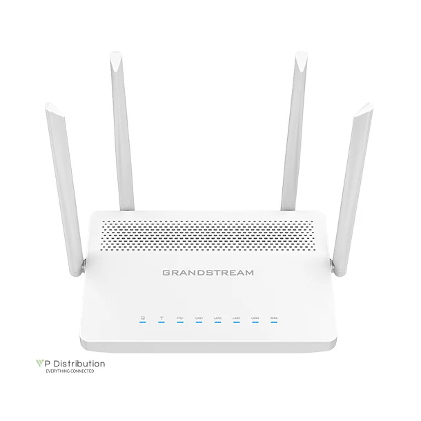 Grandstream Wi-Fi Dual-Band Router, 1x GbE SFP WAN, 1x GbE WAN/LAN, 3x GbE LAN, 1 USB 2.0, 1Gbps NAT routing, 60K NAT sessions, VPN (530Mbps), 22 MU-MIMO, up to 100 wireless clients, 1.27Gbps wireless throughput, local AP controller